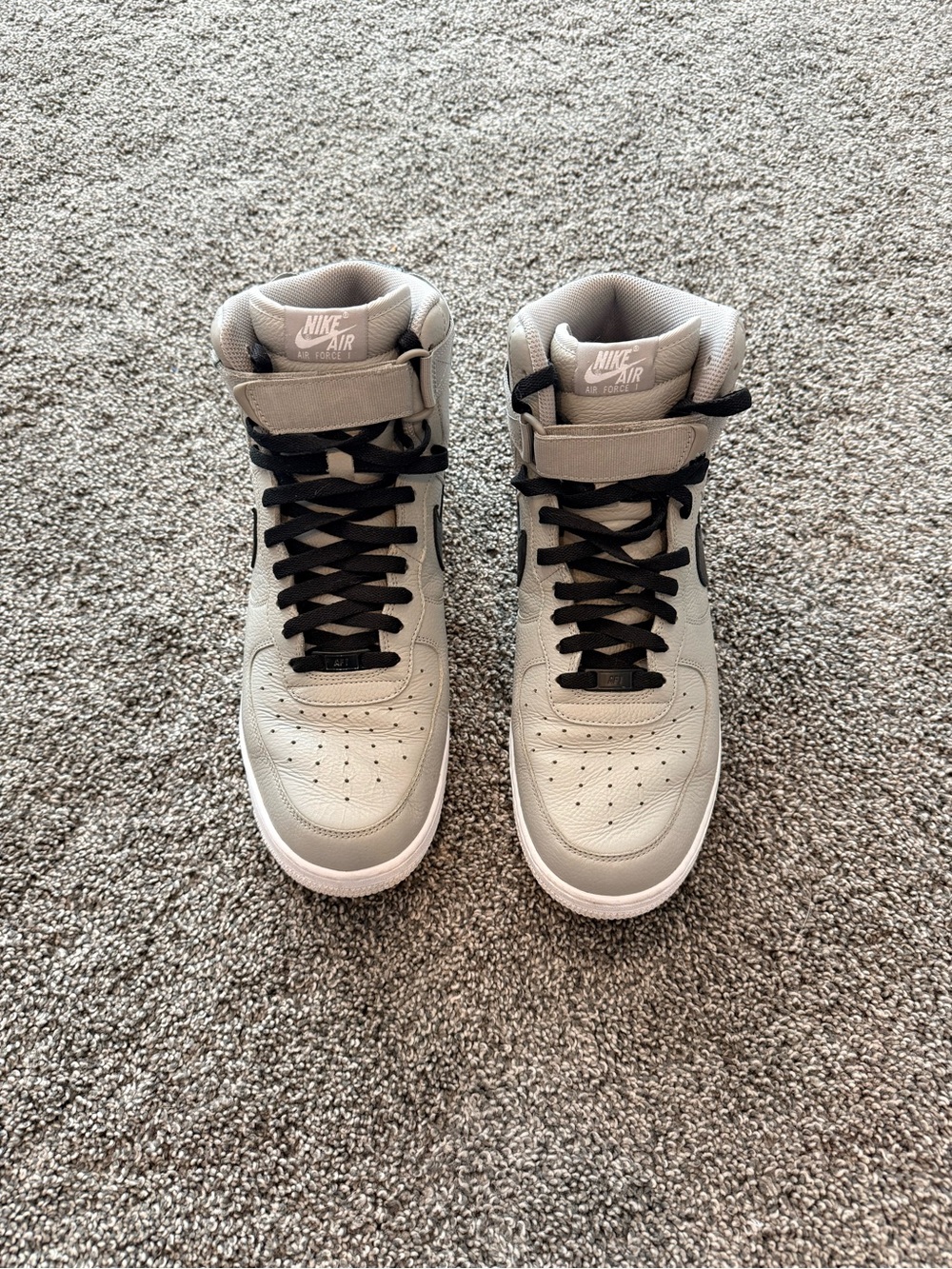Nike Custom Air Force 1 High-Top Sneakers in Light Gray with Black Accents